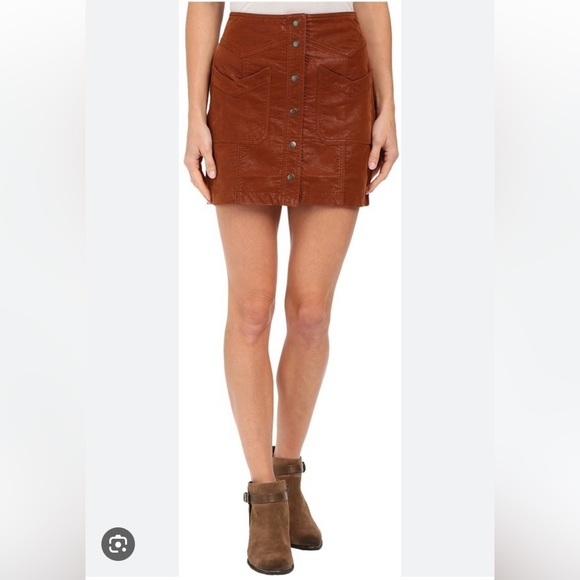 Free People Vegan Leather Button Mini Skirt - Picture 8 of 8